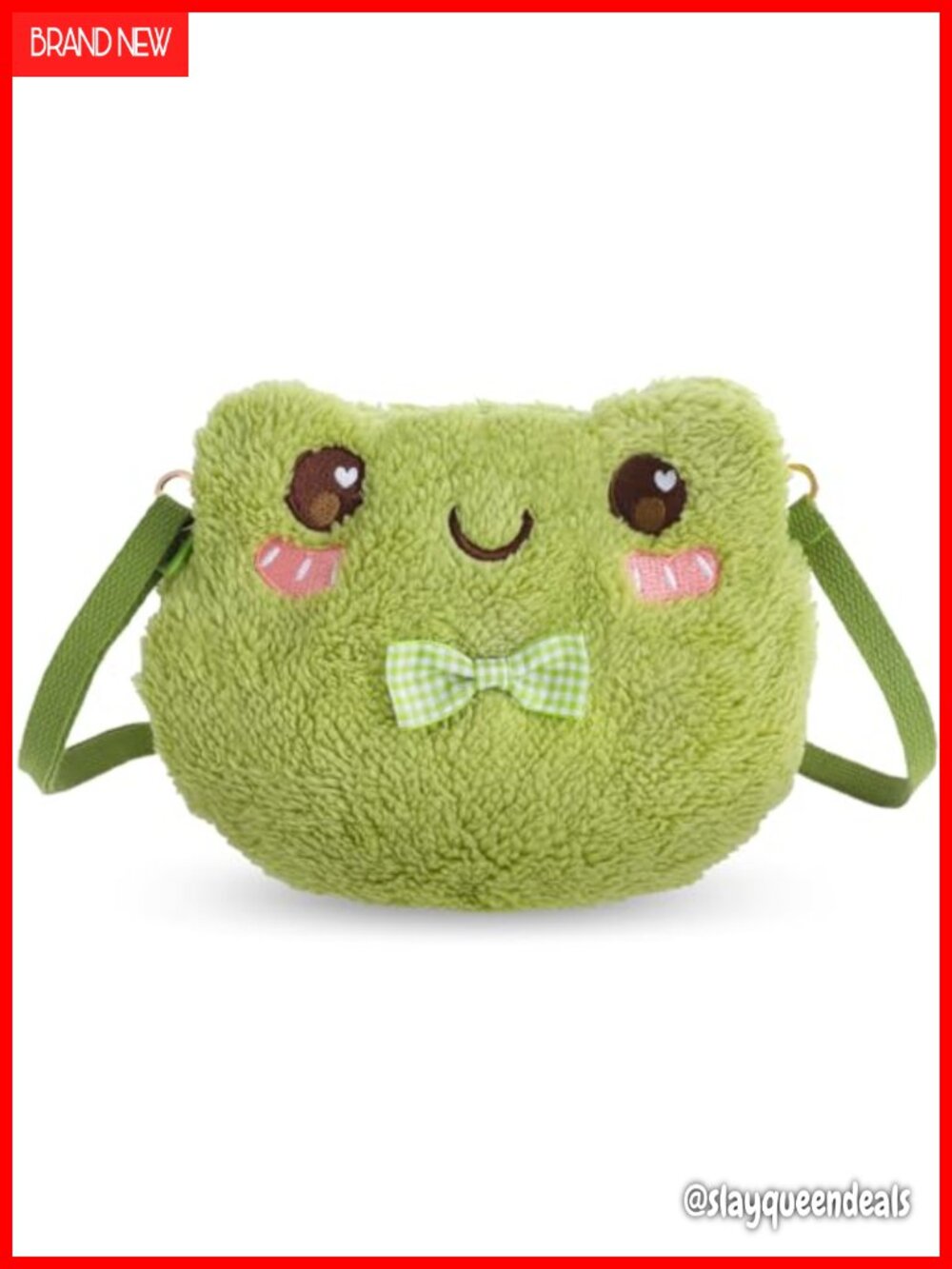 Green Frog Plush Crossbody Bag Kawaii Stuffed Purse Removable Strap